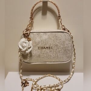 Chanel Beaute Winter White & Gold Tweed Cosmetic Pouch - New In Box